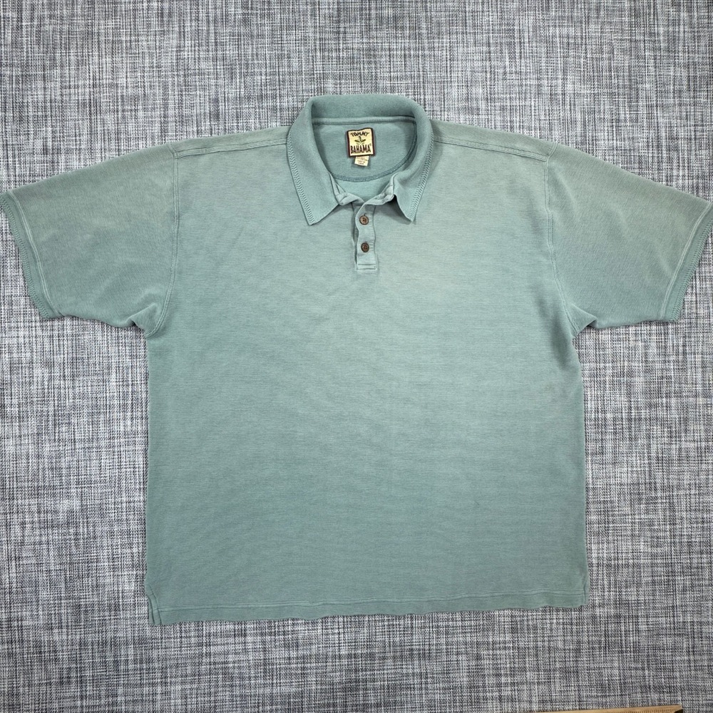 Tommy Bahama Polo Shirt Mens XXL Green Silk Cotton Blend Textured Short Sleeve